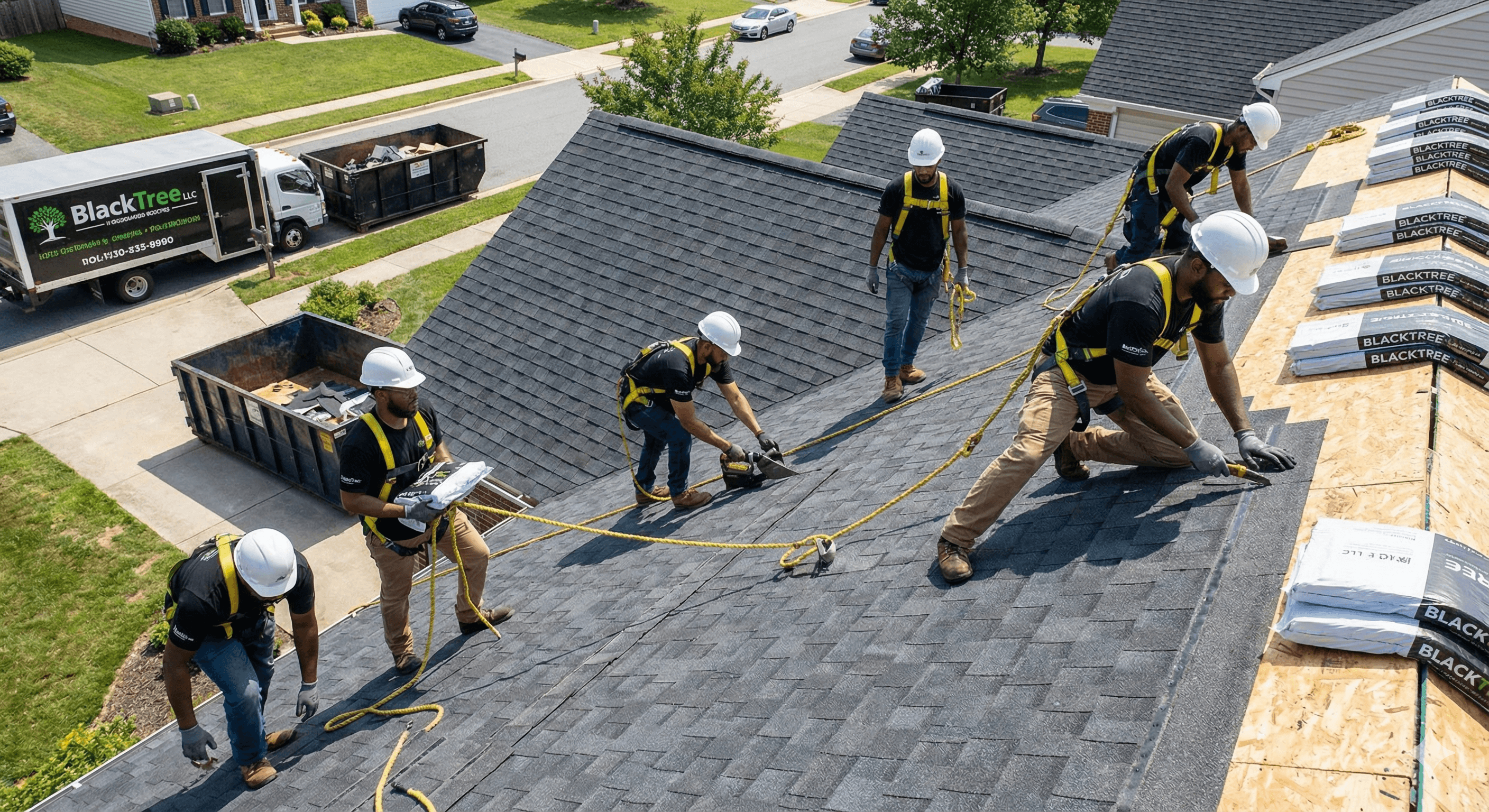 Professional roofing crew installing new roof in Suffolk VA - GAF certified contractors